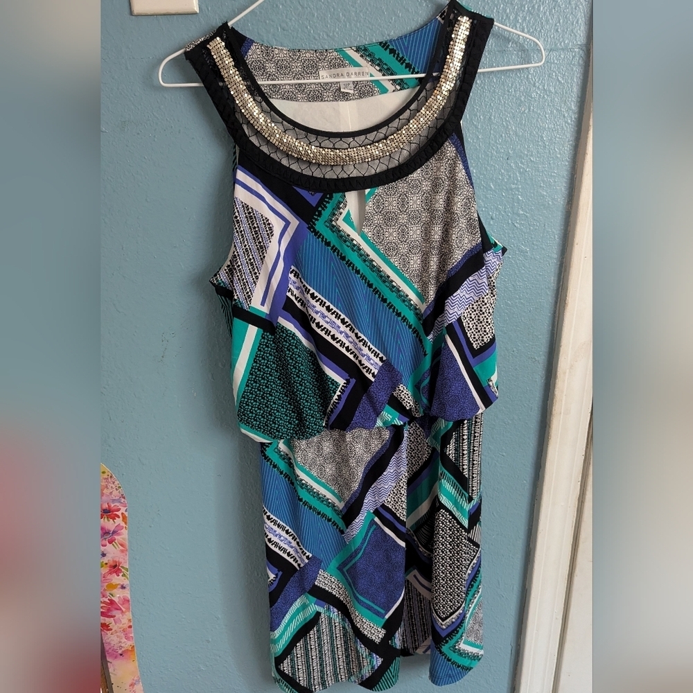 Sandra Darren Geometric Patterned Sleeveless Dress - image 2